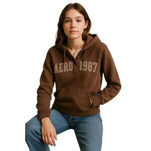 Sweatshirt Aeropostale 1987 Brown Hoodie Hooded Pullover WOMEN'S WOMAN'S LARGE
